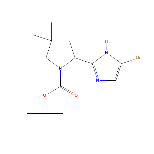 tert-butyl (2S)-2-(5-bromo-1H-imidazol-2-yl)-4,4-dimethylpyrrolidine-1-carboxylate (CAS: 1369594-38-6) - Chemical Structure and Molecular Formula 