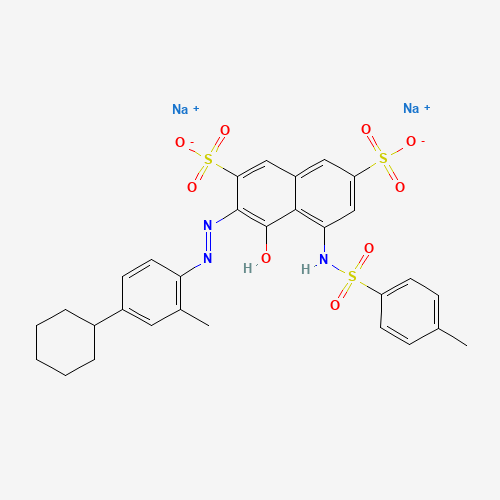 disodium;(3Z)-3-[(4-cyclohexyl-2-methylphenyl)hydrazinylidene]-5-[(4-methylphenyl)sulfonylamino]-4-oxonaphthalene-2,7-disulfonate (CAS: 8004-53-3) - Chemical Structure and Molecular Formula 