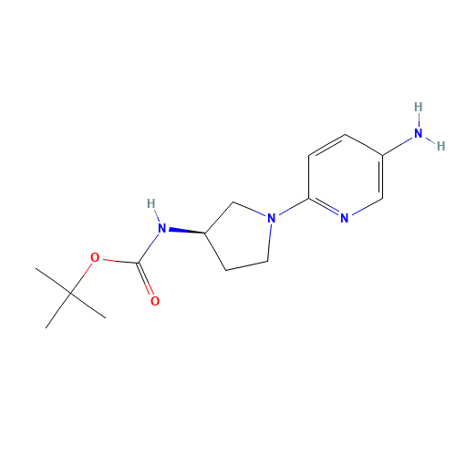tert-butyl N-[(3R)-1-(5-aminopyridin-2-yl)pyrrolidin-3-yl]carbamate (CAS: 1004621-13-9) - Chemical Structure and Molecular Formula 