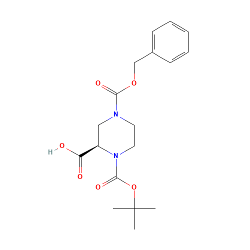 (2R)-1-[(2-methylpropan-2-yl)oxycarbonyl]-4-phenylmethoxycarbonylpiperazine-2-carboxylic acid (CAS: 138775-02-7) - Chemical Structure and Molecular Formula 