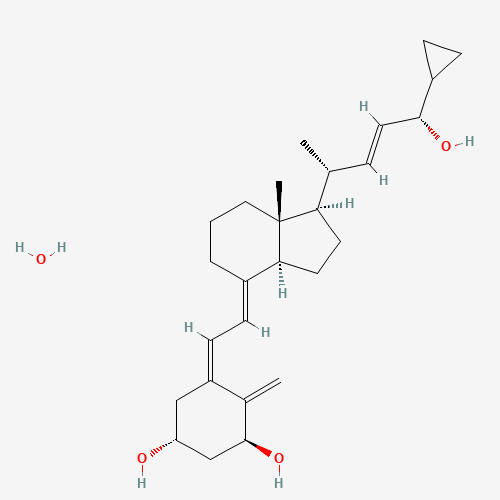 (1R,3S,5Z)-5-[(2E)-2-[(1R,3aS,7aR)-1-[(E,2R,5S)-5-cyclopropyl-5-hydroxypent-3-en-2-yl]-7a-methyl-2,3,3a,5,6,7-hexahydro-1H-inden-4-ylidene]ethylidene]-4-methylidenecyclohexane-1,3-diol;hydrate (CAS: 147657-22-5) - Chemical Structure and Molecular Formula 