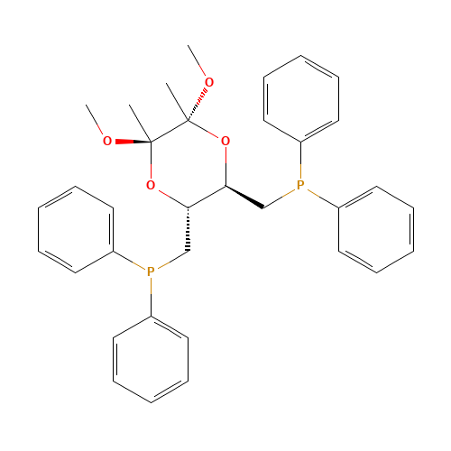 [(2R,3R,5R,6R)-3-(diphenylphosphanylmethyl)-5,6-dimethoxy-5,6-dimethyl-1,4-dioxan-2-yl]methyl-diphenylphosphane (CAS: 173371-58-9) - Related Chemical Product