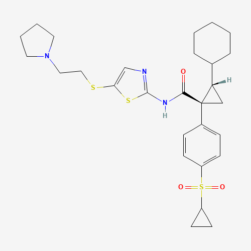 (1R,2S)-2-cyclohexyl-1-(4-cyclopropylsulfonylphenyl)-N-[5-(2-pyrrolidin-1-ylethylsulfanyl)-1,3-thiazol-2-yl]cyclopropane-1-carboxamide (CAS: 1234703-40-2) - Chemical Structure and Molecular Formula 