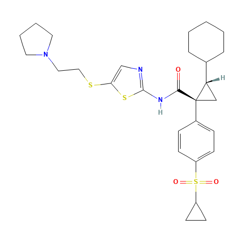(1R,2S)-2-cyclohexyl-1-(4-cyclopropylsulfonylphenyl)-N-[5-(2-pyrrolidin-1-ylethylsulfanyl)-1,3-thiazol-2-yl]cyclopropane-1-carboxamide (CAS: 1234703-40-2) - Related Chemical Product