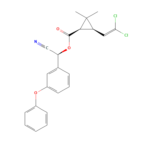 [(S)-cyano-(3-phenoxyphenyl)methyl] (1R,3R)-3-(2,2-dichloroethenyl)-2,2-dimethylcyclopropane-1-carboxylate (CAS: 65731-84-2) - Chemical Structure and Molecular Formula 