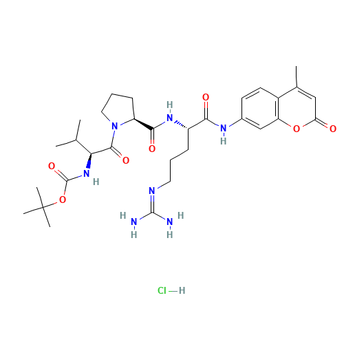 tert-butyl N-[(2S)-1-[(2S)-2-[[(2S)-5-(diaminomethylideneamino)-1-[(4-methyl-2-oxochromen-7-yl)amino]-1-oxopentan-2-yl]carbamoyl]pyrrolidin-1-yl]-3-methyl-1-oxobutan-2-yl]carbamate;hydrochloride (CAS: 70375-24-5) - Related Chemical Product