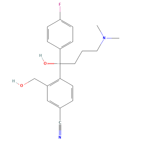 4-[(1S)-4-(dimethylamino)-1-(4-fluorophenyl)-1-hydroxybutyl]-3-(hydroxymethyl)benzonitrile (CAS: 488787-59-3) - Chemical Structure and Molecular Formula 