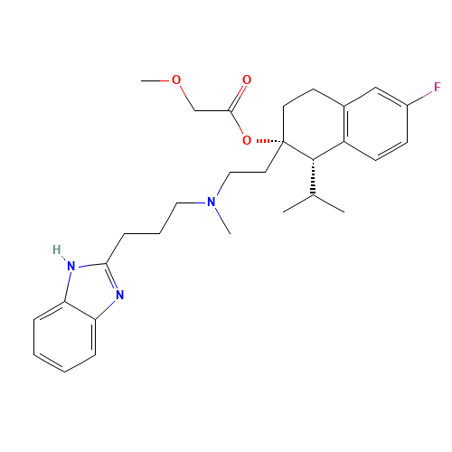 [(1S,2S)-2-[2-[3-(1H-benzimidazol-2-yl)propyl-methylamino]ethyl]-6-fluoro-1-propan-2-yl-3,4-dihydro-1H-naphthalen-2-yl] 2-methoxyacetate (CAS: 116644-53-2) - Chemical Structure and Molecular Formula 