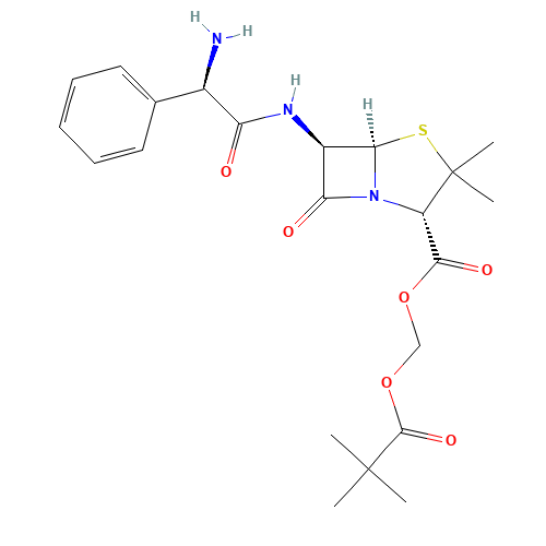 2,2-dimethylpropanoyloxymethyl (2S,5R,6R)-6-[[(2R)-2-amino-2-phenylacetyl]amino]-3,3-dimethyl-7-oxo-4-thia-1-azabicyclo[3.2.0]heptane-2-carboxylate (CAS: 33817-20-8) - Related Chemical Product