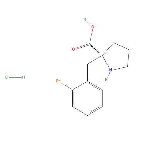 (2R)-2-[(2-bromophenyl)methyl]pyrrolidine-2-carboxylic acid;hydrochloride (CAS: 1049741-18-5) - Chemical Structure and Molecular Formula 