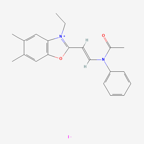 N-[(E)-2-(3-ethyl-5,6-dimethyl-1,3-benzoxazol-3-ium-2-yl)ethenyl]-N-phenylacetamide;iodide (CAS: 41729-43-5) - Chemical Structure and Molecular Formula 