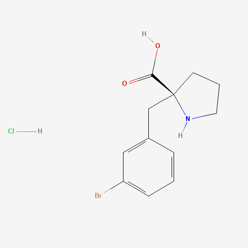 (2S)-2-[(3-bromophenyl)methyl]pyrrolidine-2-carboxylic acid;hydrochloride (CAS: 1217836-26-4) - Chemical Structure and Molecular Formula 