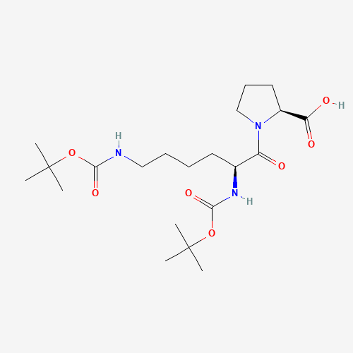 (2S)-1-[(2S)-2,6-bis[(2-methylpropan-2-yl)oxycarbonylamino]hexanoyl]pyrrolidine-2-carboxylic acid (CAS: 198475-99-9) - Chemical Structure and Molecular Formula 