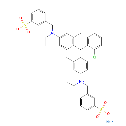 sodium;3-[[4-[(E)-(2-chlorophenyl)-[4-[ethyl-[(3-sulfonatophenyl)methyl]azaniumylidene]-2-methylcyclohexa-2,5-dien-1-ylidene]methyl]-N-ethyl-3-methylanilino]methyl]benzenesulfonate (CAS: 5863-51-4) - Related Chemical Product