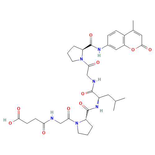 4-[[2-[(2S)-2-[[(2S)-4-methyl-1-[[2-[(2S)-2-[(4-methyl-2-oxochromen-7-yl)carbamoyl]pyrrolidin-1-yl]-2-oxoethyl]amino]-1-oxopentan-2-yl]carbamoyl]pyrrolidin-1-yl]-2-oxoethyl]amino]-4-oxobutanoic acid (CAS: 72698-36-3) - Related Chemical Product