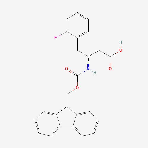 (3R)-3-(9H-fluoren-9-ylmethoxycarbonylamino)-4-(2-fluorophenyl)butanoic acid (CAS: 331763-63-4) - Chemical Structure and Molecular Formula 