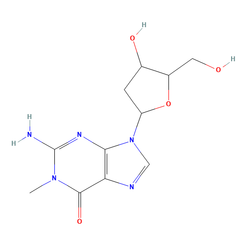 2-amino-9-[(2R,4S,5R)-4-hydroxy-5-(hydroxymethyl)oxolan-2-yl]-1-methylpurin-6-one (CAS: 5132-79-6) - Chemical Structure and Molecular Formula 