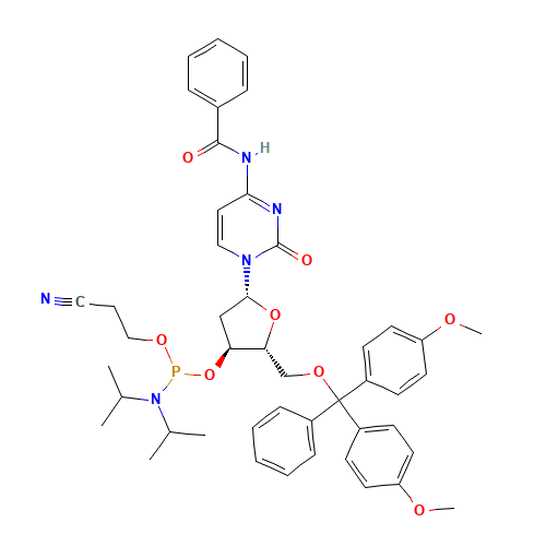 N-[1-[(2R,4S,5R)-5-[[bis(4-methoxyphenyl)-phenylmethoxy]methyl]-4-[2-cyanoethoxy-[di(propan-2-yl)amino]phosphanyl]oxyoxolan-2-yl]-2-oxopyrimidin-4-yl]benzamide (CAS: 102212-98-6) - Related Chemical Product