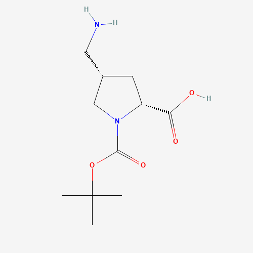 (2R,4S)-4-(aminomethyl)-1-[(2-methylpropan-2-yl)oxycarbonyl]pyrrolidine-2-carboxylic acid (CAS: 132622-86-7) - Chemical Structure and Molecular Formula 