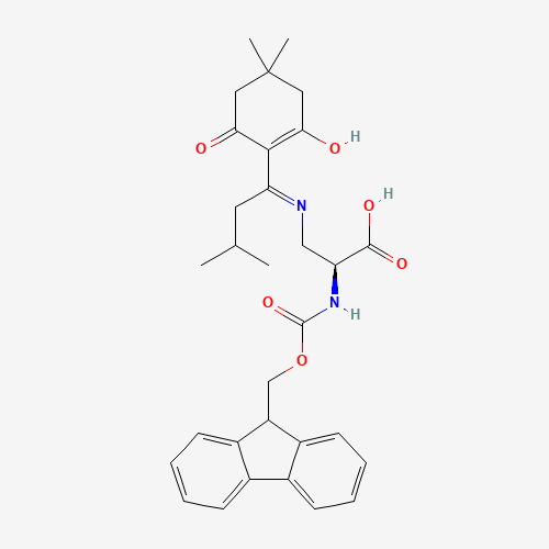 (2S)-3-[[1-(4,4-dimethyl-2,6-dioxocyclohexylidene)-3-methylbutyl]amino]-2-(9H-fluoren-9-ylmethoxycarbonylamino)propanoic acid (CAS: 607366-20-1) - Chemical Structure and Molecular Formula 