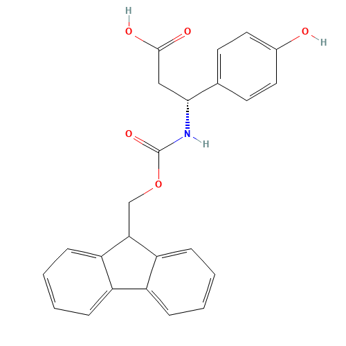 (3R)-3-(9H-fluoren-9-ylmethoxycarbonylamino)-3-(4-hydroxyphenyl)propanoic acid (CAS: 511272-36-9) - Chemical Structure and Molecular Formula 