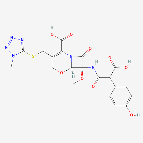 (6R,7R)-7-[[2-carboxy-2-(4-hydroxyphenyl)acetyl]amino]-7-methoxy-3-[(1-methyltetrazol-5-yl)sulfanylmethyl]-8-oxo-5-oxa-1-azabicyclo[4.2.0]oct-2-ene-2-carboxylic acid (CAS: 64952-97-2) - Related Chemical Product