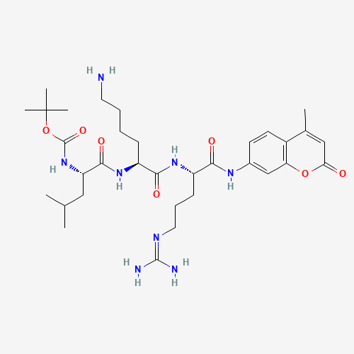 tert-butyl N-[(2S)-1-[[(2S)-6-amino-1-[[(2S)-5-(diaminomethylideneamino)-1-[(4-methyl-2-oxochromen-7-yl)amino]-1-oxopentan-2-yl]amino]-1-oxohexan-2-yl]amino]-4-methyl-1-oxopentan-2-yl]carbamate (CAS: 109358-47-6) - Chemical Structure and Molecular Formula 