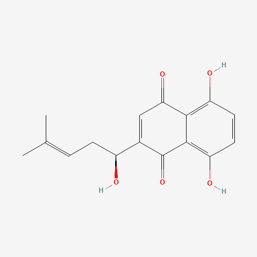 5,8-dihydroxy-2-[(1S)-1-hydroxy-4-methylpent-3-enyl]naphthalene-1,4-dione (CAS: 23444-65-7) - Chemical Structure and Molecular Formula 