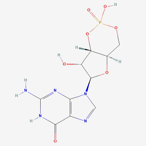 9-[(4aR,6R,7R,7aS)-2,7-dihydroxy-2-oxo-4a,6,7,7a-tetrahydro-4H-furo[3,2-d][1,3,2]dioxaphosphinin-6-yl]-2-amino-3H-purin-6-one (CAS: 7665-99-8) - Chemical Structure and Molecular Formula 