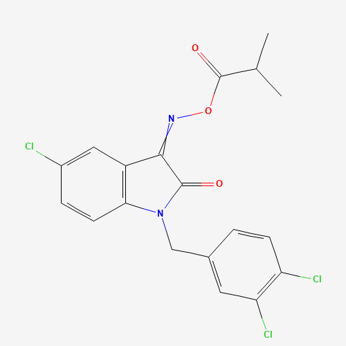 [(E)-[5-chloro-1-[(3,4-dichlorophenyl)methyl]-2-oxoindol-3-ylidene]amino] 2-methylpropanoate (CAS: 668467-83-2) - Chemical Structure and Molecular Formula 