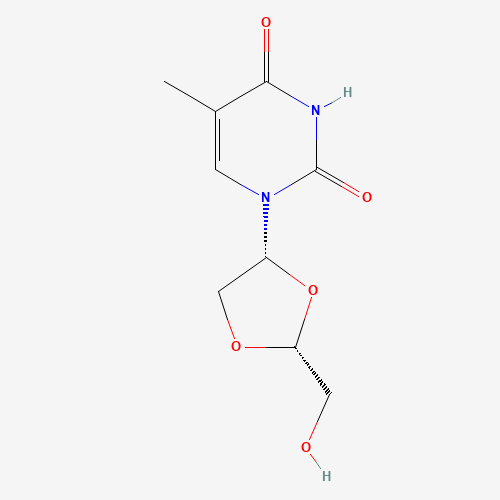 1-[(2R,4R)-2-(hydroxymethyl)-1,3-dioxolan-4-yl]-5-methylpyrimidine-2,4-dione (CAS: 127658-07-5) - Chemical Structure and Molecular Formula 