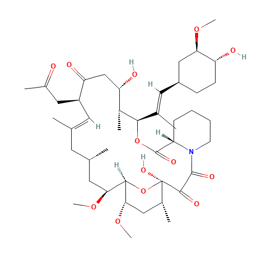 ((1R,9S,12S,13R,14S,17R,18E,21S,23S,24R,25S,27R)-1,14-dihydroxy-12-{(E)-2-[(1R,3R,4R)-4-hydroxy-3-methoxycyclohexyl]-1-methylvinyl}-23,25-dimethoxy13,19,21,27-tetramethyl-17-(2-oxopropyl)-11,28-dioxa-4-azatricyclo[22.3.1.04.9]-octacos-18-ene-2,3,10,16-tetrone) (CAS: 124554-37-6) - Chemical Structure and Molecular Formula 