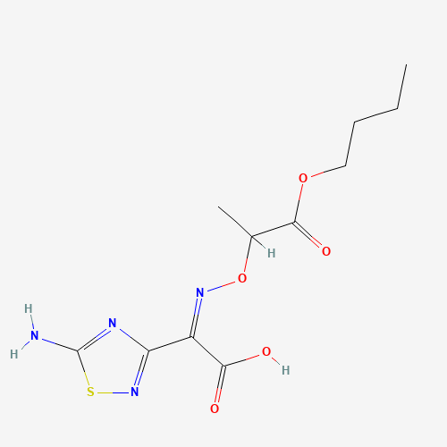 2Z)-(5-Amino-1,2,4-thiadiazol-3-yl)[({2-methyl-1-[(2-methyl-2-propanyl)oxy]-1-oxo-2-propanyl}oxy)imino]acetic acid) (CAS: 76028-96-1) - Chemical Structure and Molecular Formula 
