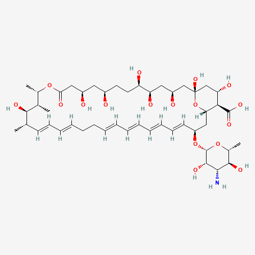 33-[(4-AMINO-3,5-DIHYDROXY-6-METHYLOXAN-2- YL)OXY]-1,3,5,6,9,11,17,37-OCTAHYDROXY-15,16,18-TRIMETHYL- 13-OXO-14,39-DIOXABICYCLO[33.3.1]NONATRIACONTA- 19,21,25,27,29,31-HEXAENE-36-CARBOXYLIC ACID (CAS: 1405-32-9) - Chemical Structure and Molecular Formula 