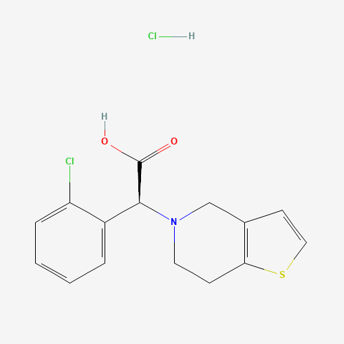 (2S)-2-(2-chlorophenyl)-2-(6,7-dihydro-4H-thieno[3,2-c]pyridin-5-yl)acetic acid;hydrochloride (CAS: 144750-42-5) - Chemical Structure and Molecular Formula 