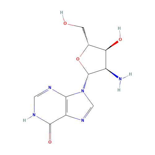 9-[(2R,3R,4S,5R)-3-amino-4-hydroxy-5-(hydroxymethyl)oxolan-2-yl]-3H-purin-6-one (CAS: 75763-51-8) - Chemical Structure and Molecular Formula 