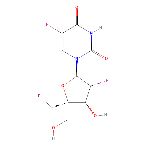 5-fluoro-1-[(2R,3R,4R,5R)-3-fluoro-5-(fluoromethyl)-4-hydroxy-5-(hydroxymethyl)oxolan-2-yl]pyrimidine-2,4-dione (CAS: 1445397-01-2) - Related Chemical Product