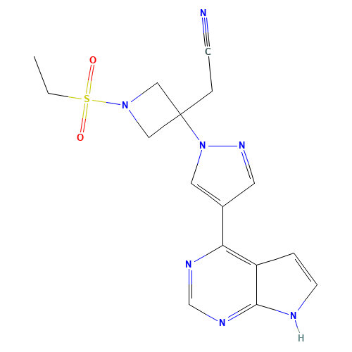 2-[1-ethylsulfonyl-3-[4-(7H-pyrrolo[2,3-d]pyrimidin-4-yl)pyrazol-1-yl]azetidin-3-yl]acetonitrile (CAS: 1187594-09-7) - Chemical Structure and Molecular Formula 