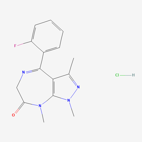 4-(2-fluorophenyl)-1,3,8-trimethyl-6H-pyrazolo[3,4-e][1,4]diazepin-7-one;hydrochloride (CAS: 33754-49-3) - Chemical Structure and Molecular Formula 