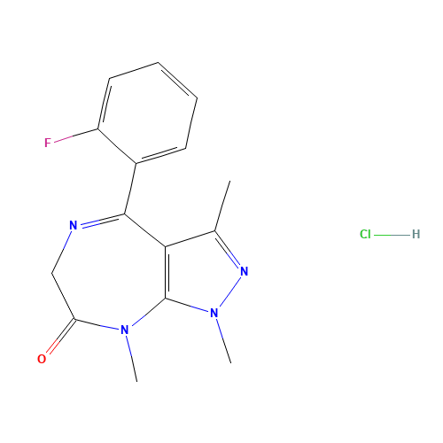4-(2-fluorophenyl)-1,3,8-trimethyl-6H-pyrazolo[3,4-e][1,4]diazepin-7-one;hydrochloride (CAS: 33754-49-3) - Related Chemical Product