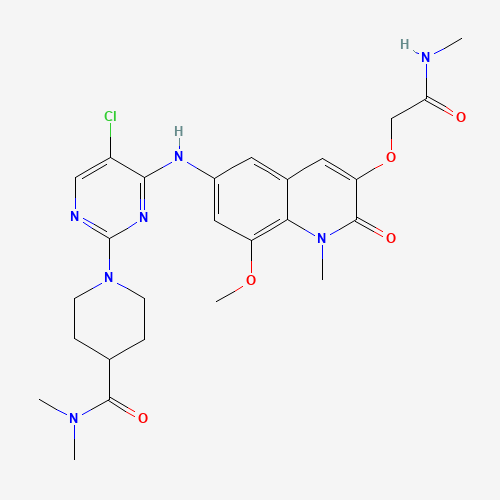 1-(5-chloro-4-((8-methoxy-1-methyl-3-(2-(methylamino)-2-oxoethoxy)-2-oxo-1,2-dihydroquinolin-6-yl)amino)pyrimidin-2-yl)-N,N-dimethylpiperidine-4-carboxamide (CAS: 2166387-64-8) - Chemical Structure and Molecular Formula 