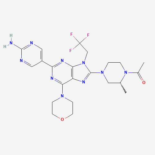 5-{8-[(3R)-4-Acetyl-3-methylpiperazin-1-yl]-6-morpholin-4-yl-9-(2,2,2-trifluoroethyl)-9H-purin-2-yl}pyrimidin-2-amine (CAS: 1222104-37-1) - Chemical Structure and Molecular Formula 