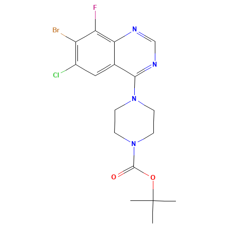 tert-Butyl 4-(7-bromo-6-chloro-8-fluoroquinazolin-4-yl)piperazine-1-carboxylate (CAS: 1698027-20-1) - Chemical Structure and Molecular Formula 