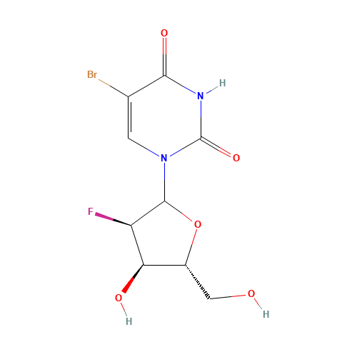 5-Bromo-1-(2-fluoro-2-deoxyribofuranosyl)uracil (CAS: 55612-18-5) - Chemical Structure and Molecular Formula 