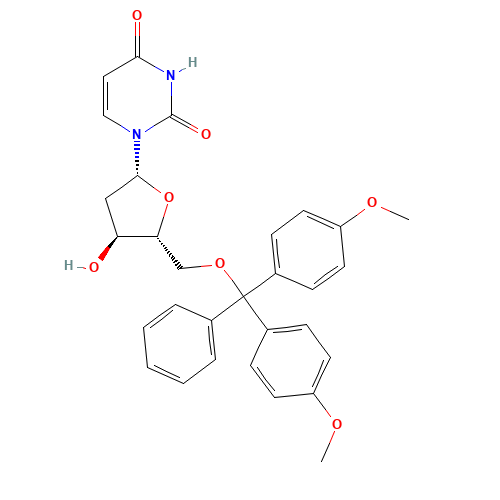 5'-O-(4,4'-Dimethoxytrityl)-2'-deoxyuridine (CAS: 23669-79-6) - Chemical Structure and Molecular Formula 