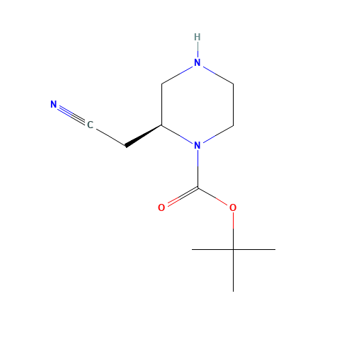 1-Piperazinecarboxylic acid, 2-(cyanomethyl)-, 1,1-dimethylethyl ester (CAS: 1589565-36-5) - Chemical Structure and Molecular Formula 