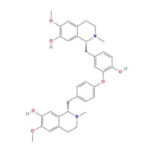 7-Isoquinolinol, 1,2,3,4-tetrahydro-1-[[4-[2-hydroxy-5-[[(1R)-1,2,3,4-tetrahydro-7-hydroxy-6-methoxy-2-methyl-1-isoquinolinyl]methyl]phenoxy]phenyl]methyl]-6-methoxy-2-methyl-, (1S)- (CAS: 485-18-7) - Related Chemical Product