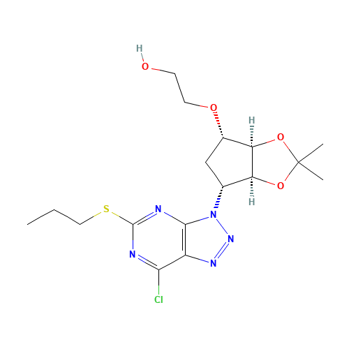 2-[[(3aR,4S,6R,6aS)-6-[7-Chloro-5-(propylthio)-3H-1,2,3-triazolo[4,5-d]pyrimidin-3-yl]tetrahydro-2,2-dimethyl-4H-cyclopenta-1,3-dioxol-4-yl]oxy]-ethanol (CAS: 376608-75-2) - Chemical Structure and Molecular Formula 